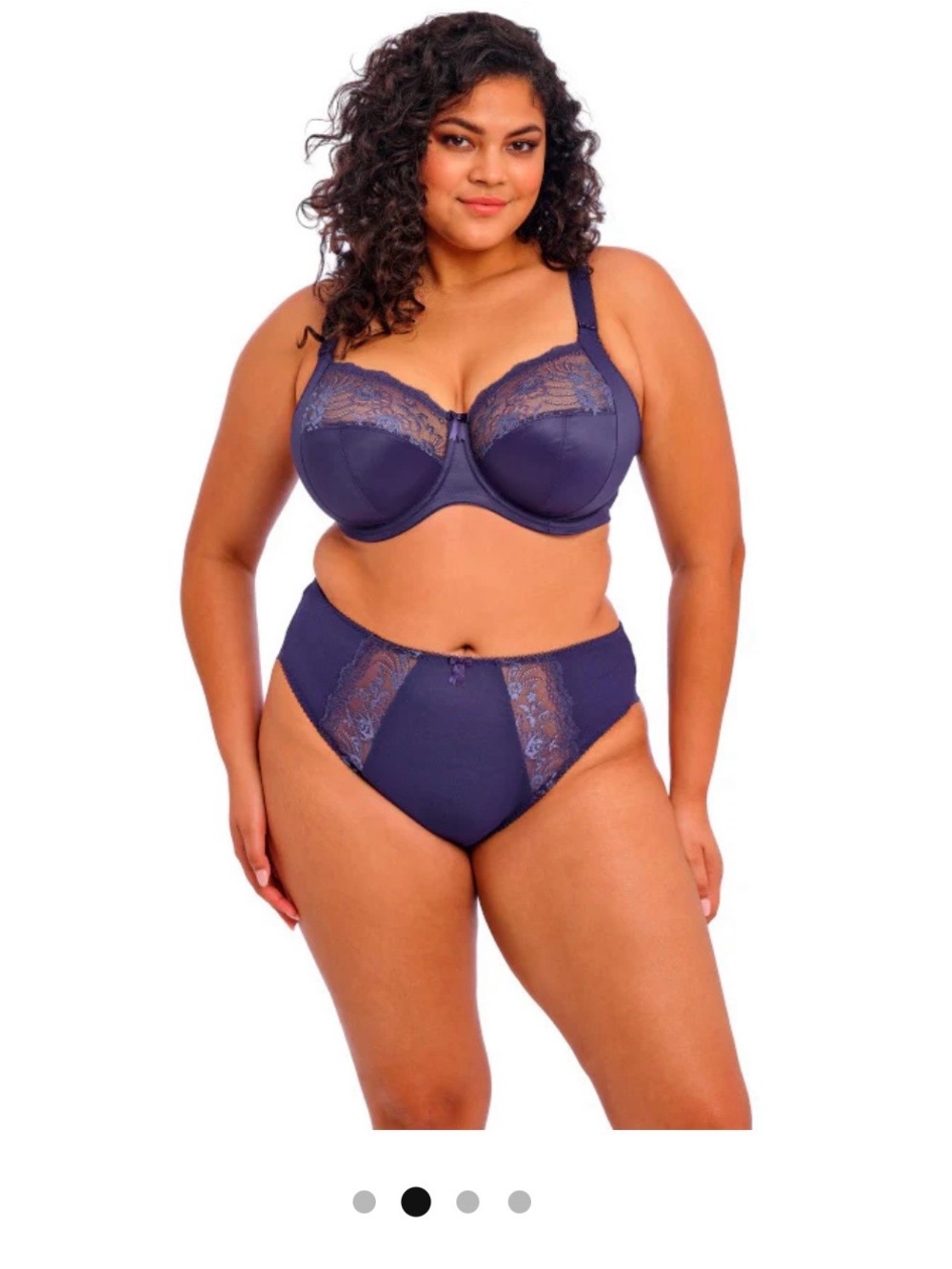 Plus Size Lace-Trim Underwire Bra & High-Waist Brief Set in Deep Blue